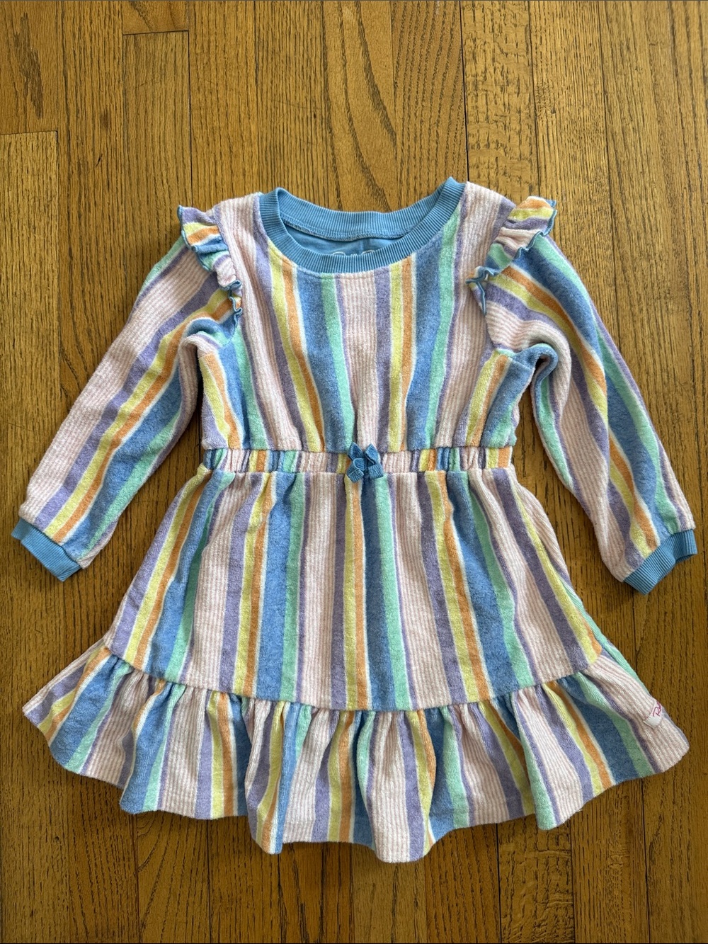 Ruffle Butts Pastel Striped Ruffle Terrycloth Dress Multicolor EUC